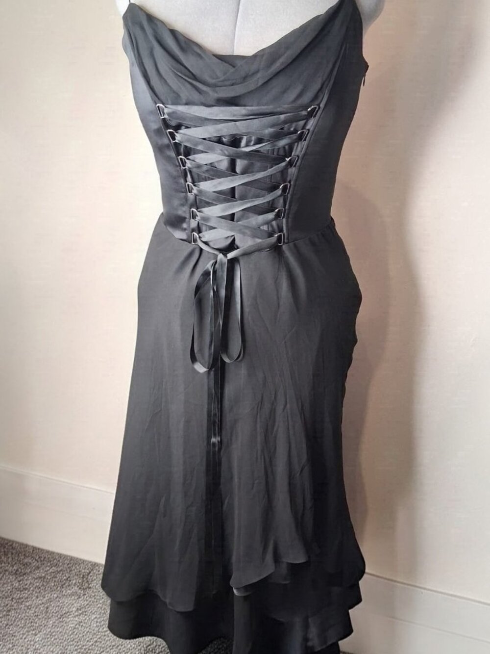 Laundry by Shelli Segal Black Silk Corset Hi-Low Dress Size 12